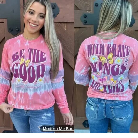 Simply Southern | Be The Good, With Brave Wings She Flies Tee | Size Medium - Picture 1 of 9